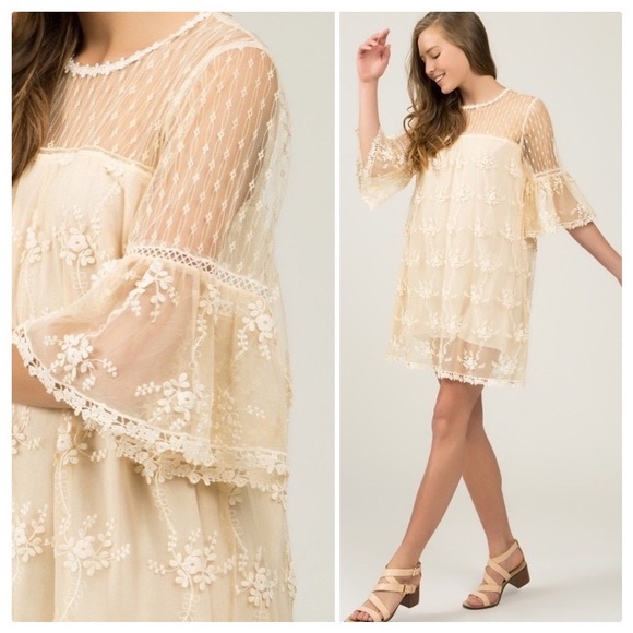 POL Dresses & Skirts - POL Honey Gold Dotted Lace Dress